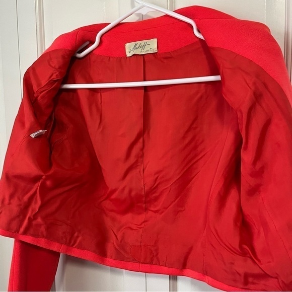 Vintage Mod 1960's Cropped Boxy Knit Blazer Jacket Neon Bright Red Orange - Picture 4 of 12